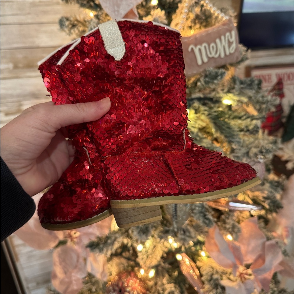 Sparkly Red Sequin Kids Boots